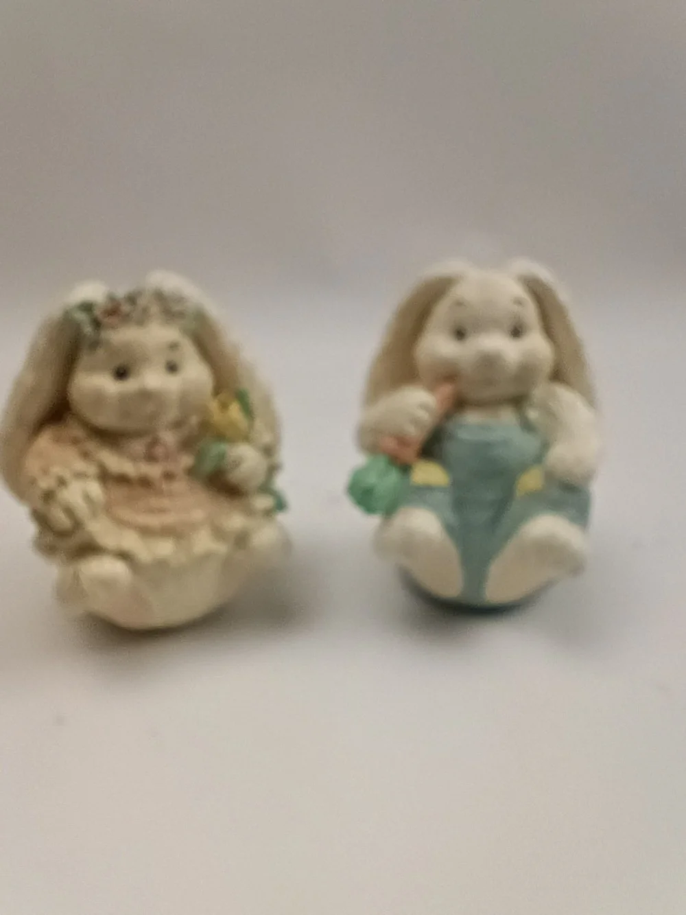 Pastel Bunny Figurine Set - Cream and Blue Decorative Bunnies